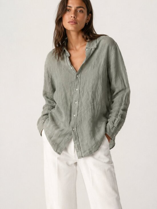 Zara Tops - Zara Sage Green Lightweight 100% Linen Button Down Long Sleeve Top Large